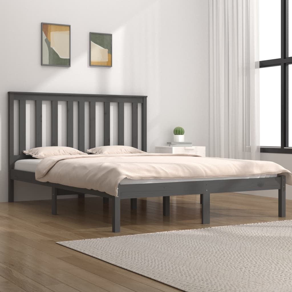 3103865 vidaXL Bed Frame without Mattress Grey Solid Wood 200x200 cm (810039+818542)