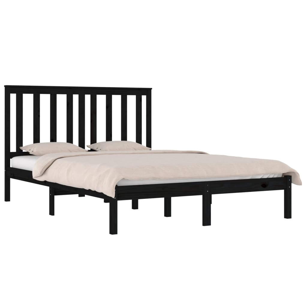 3103867 vidaXL Bed Frame without Mattress Black Solid Wood 200x200 cm (810041+818544)