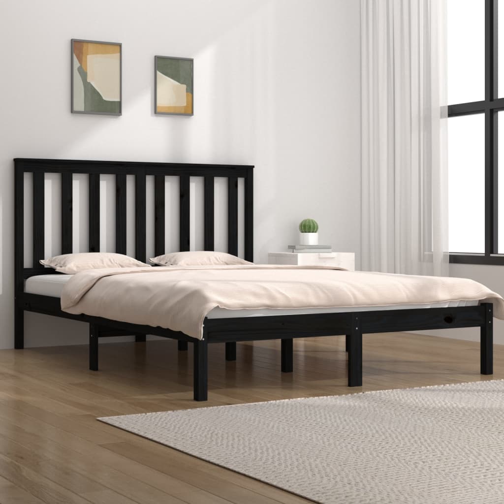 3103867 vidaXL Bed Frame without Mattress Black Solid Wood 200x200 cm (810041+818544)