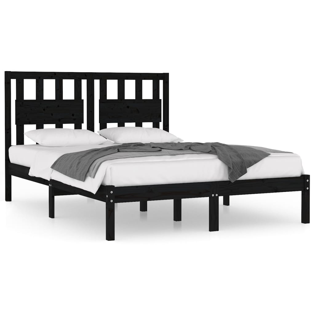 3103917 vidaXL Bed Frame without Mattress Black Solid Wood 140x190 cm (810001+818574)