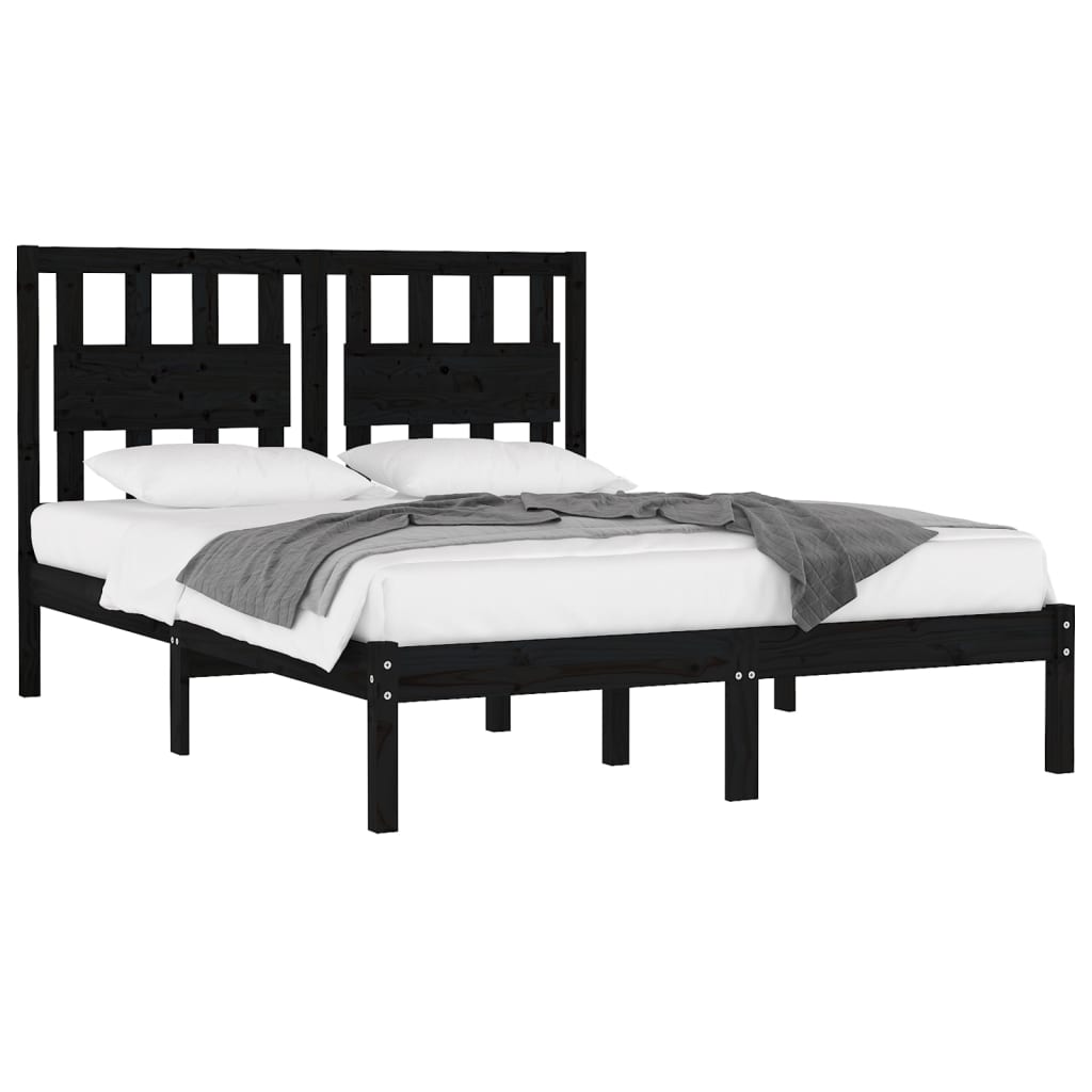 3103917 vidaXL Bed Frame without Mattress Black Solid Wood 140x190 cm (810001+818574)