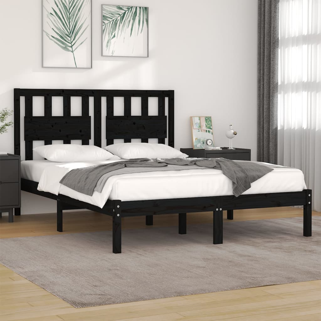 3103917 vidaXL Bed Frame without Mattress Black Solid Wood 140x190 cm (810001+818574)