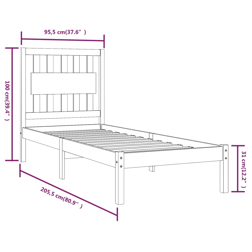 3103919 vidaXL Bed Frame without Mattress White Solid Wood 90x200 cm (810003+818551)