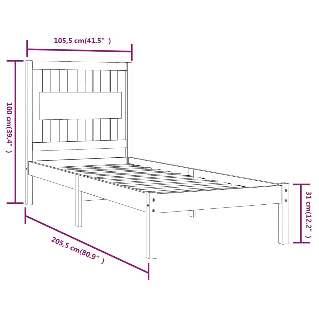 3103923 vidaXL Bed Frame without Mattress Solid Wood 100x200 cm (810007+818555)