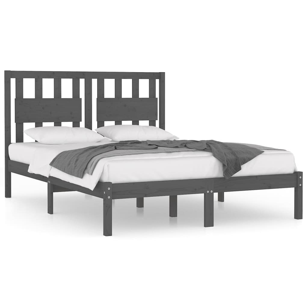 3103955 vidaXL Bed Frame without Mattress Grey Solid Wood 200x200 cm (810039+818592)
