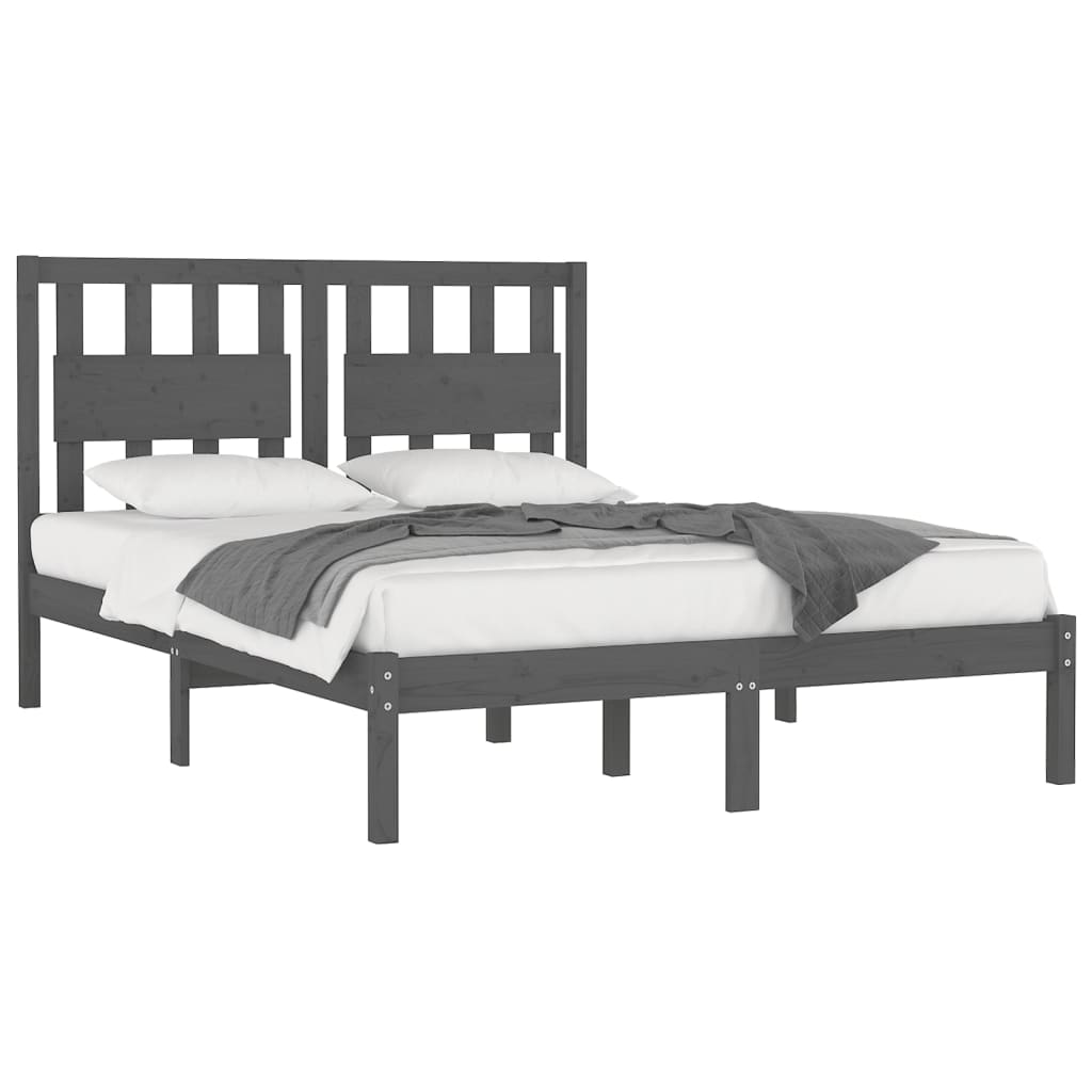 3103955 vidaXL Bed Frame without Mattress Grey Solid Wood 200x200 cm (810039+818592)