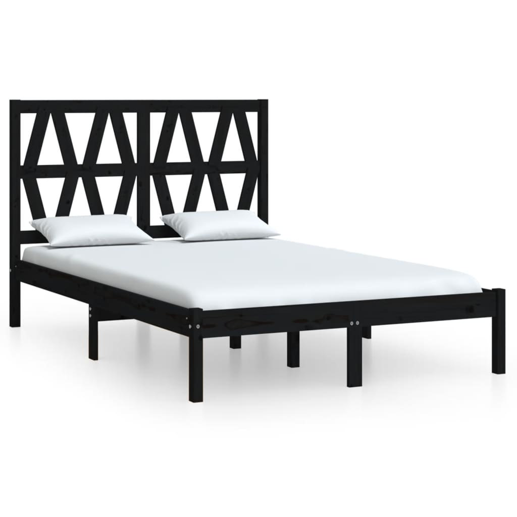 3103982 vidaXL Bed Frame without Mattress Black Solid Wood 140x190 cm (810001+818624)