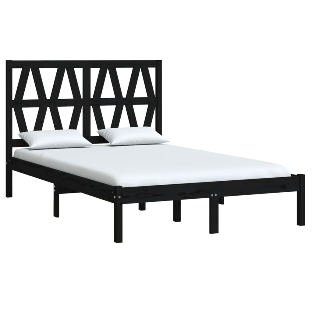 3103982 vidaXL Bed Frame without Mattress Black Solid Wood 140x190 cm (810001+818624)
