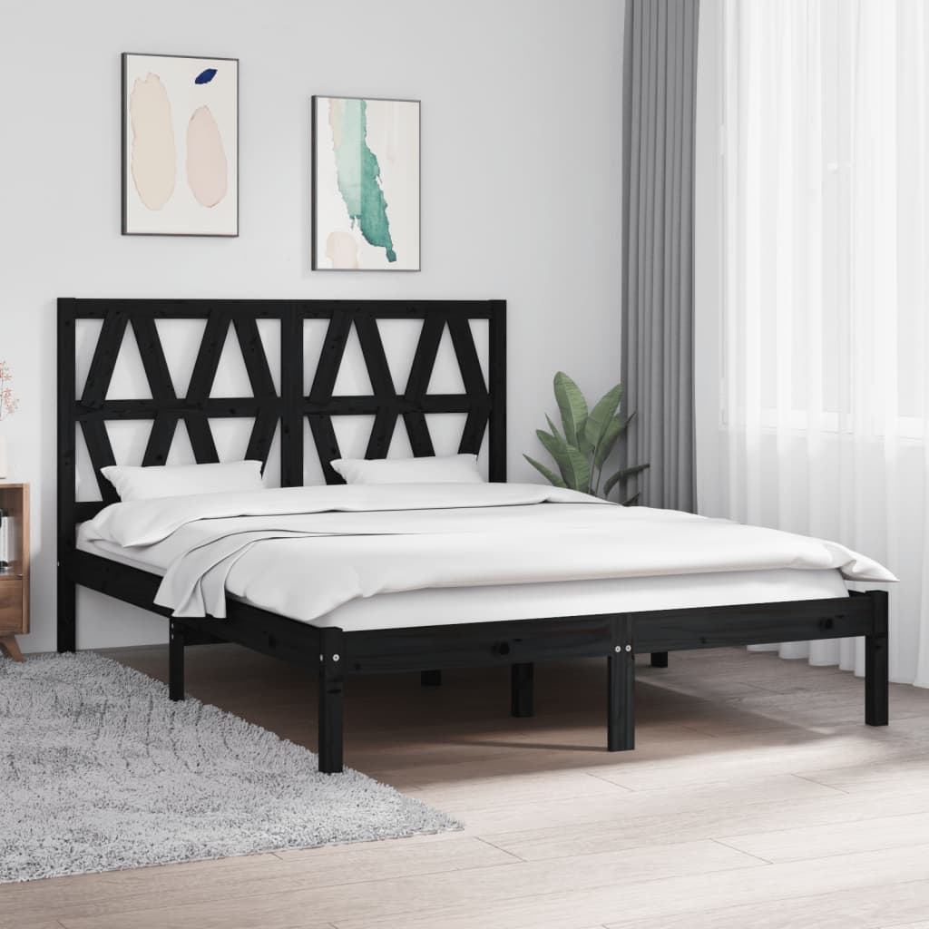 3103982 vidaXL Bed Frame without Mattress Black Solid Wood 140x190 cm (810001+818624)
