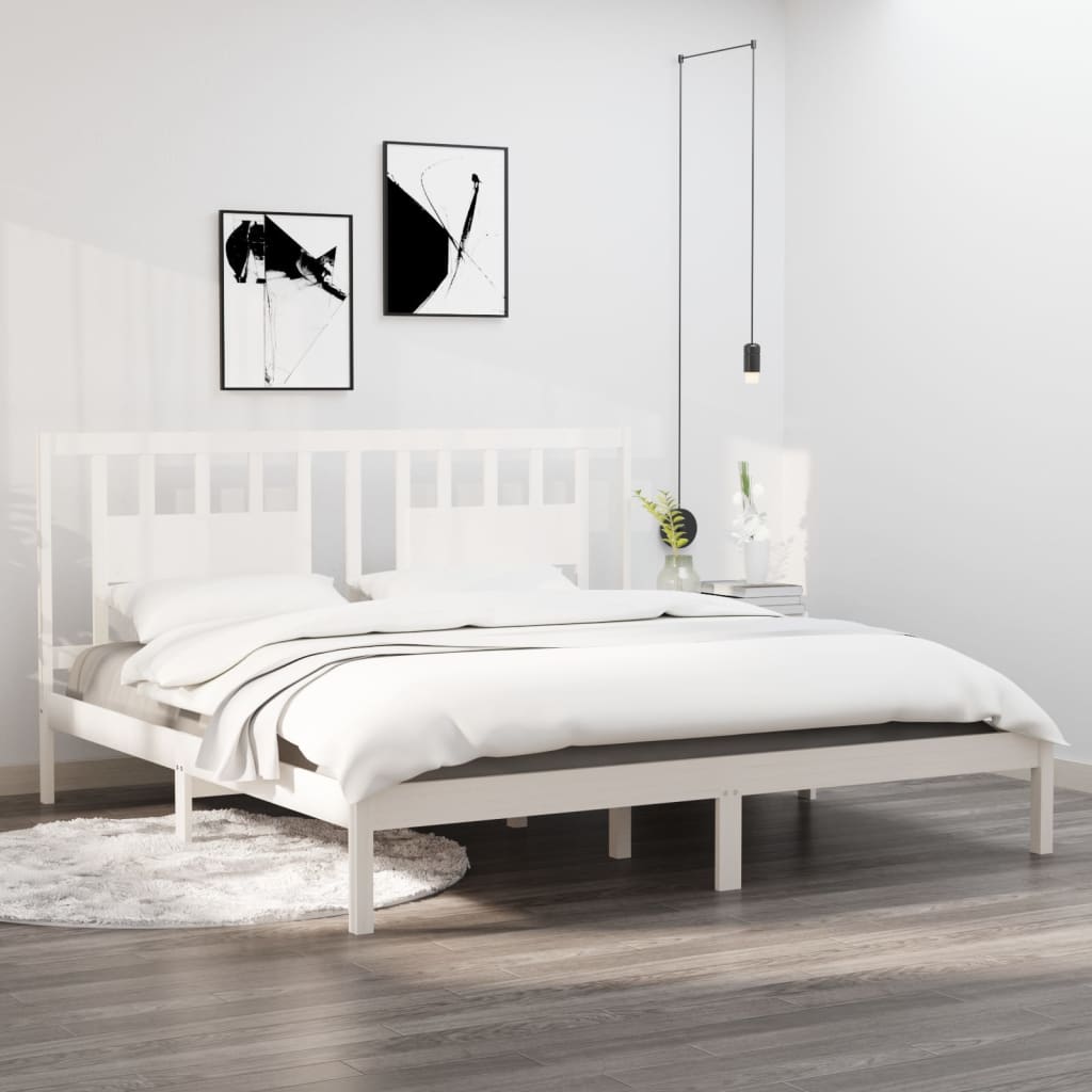 3104084 vidaXL Bed Frame without Mattress White Solid Wood 200x200 cm (810038+818691)