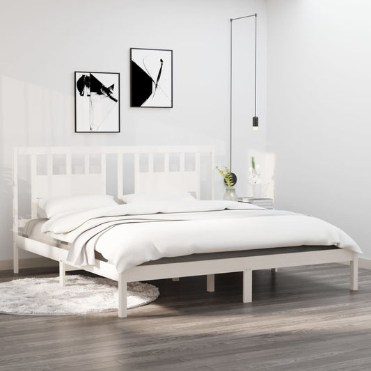 3104084 vidaXL Bed Frame without Mattress White Solid Wood 200x200 cm (810038+818691)