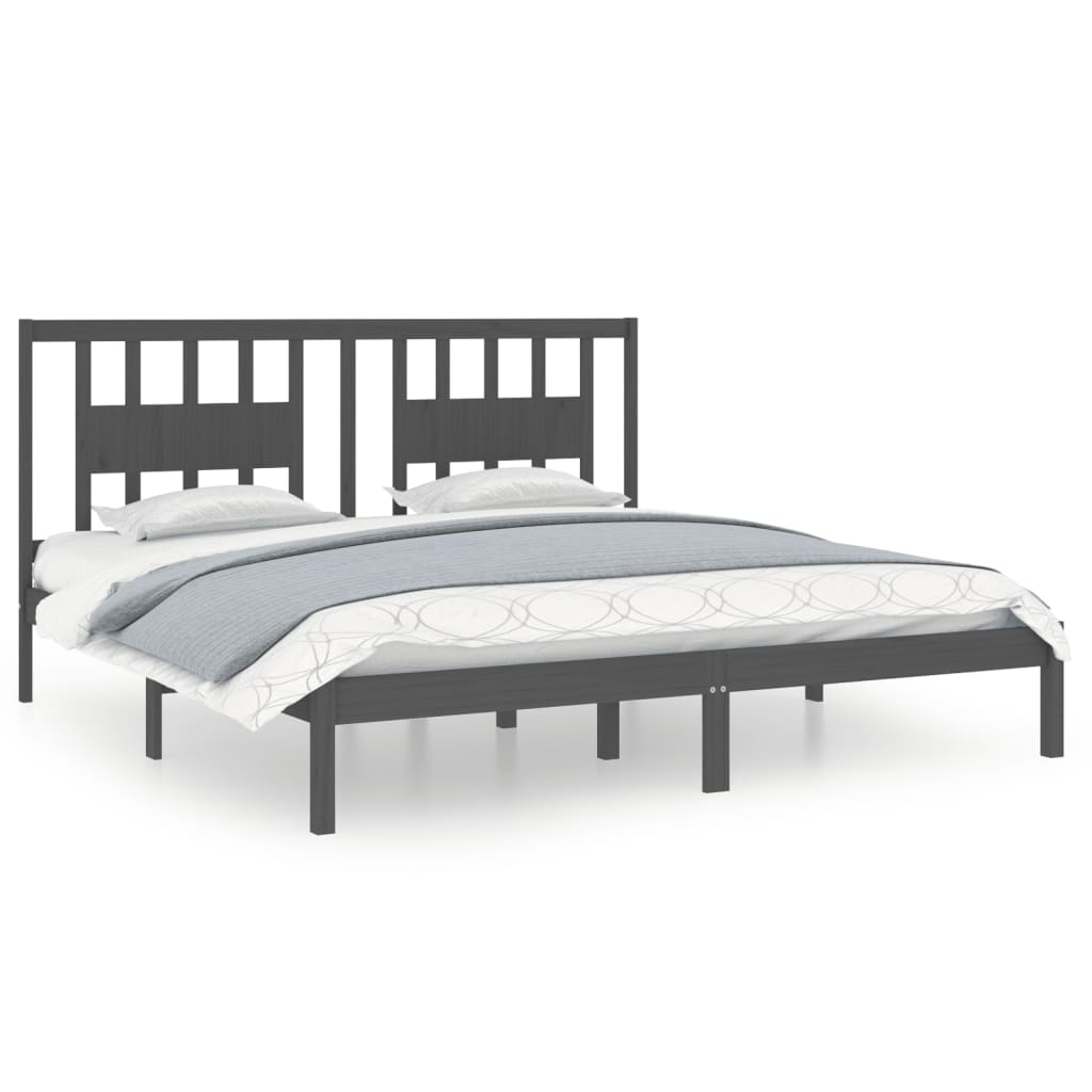 3104085 vidaXL Bed Frame without Mattress Grey Solid Wood 200x200 cm (810039+818692)