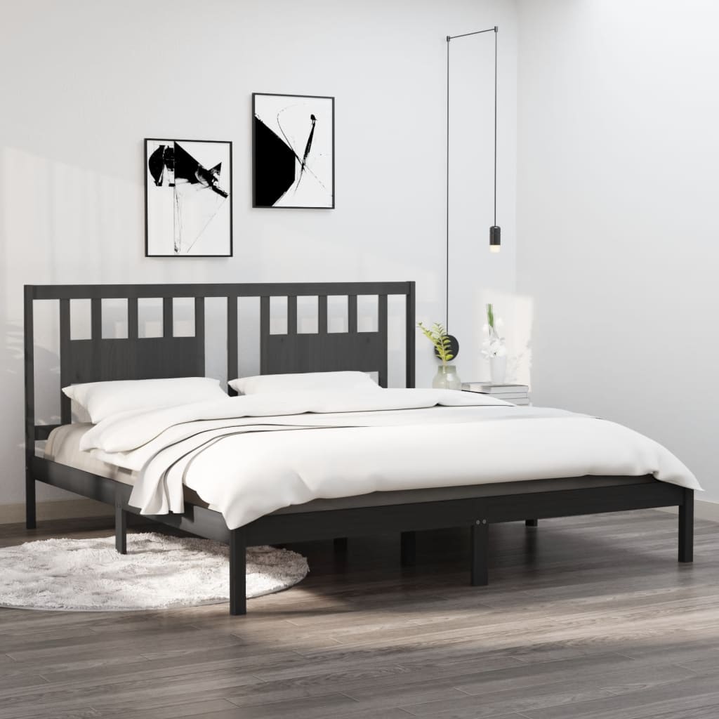 3104085 vidaXL Bed Frame without Mattress Grey Solid Wood 200x200 cm (810039+818692)