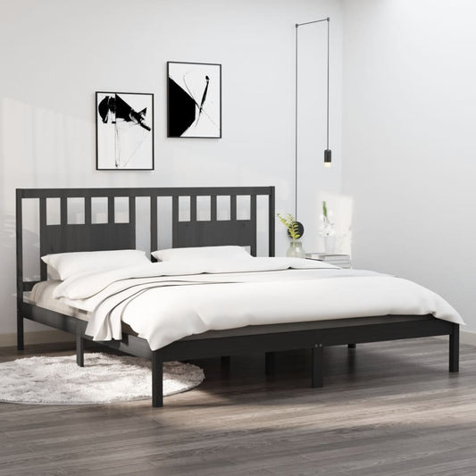 3104085 vidaXL Bed Frame without Mattress Grey Solid Wood 200x200 cm (810039+818692)
