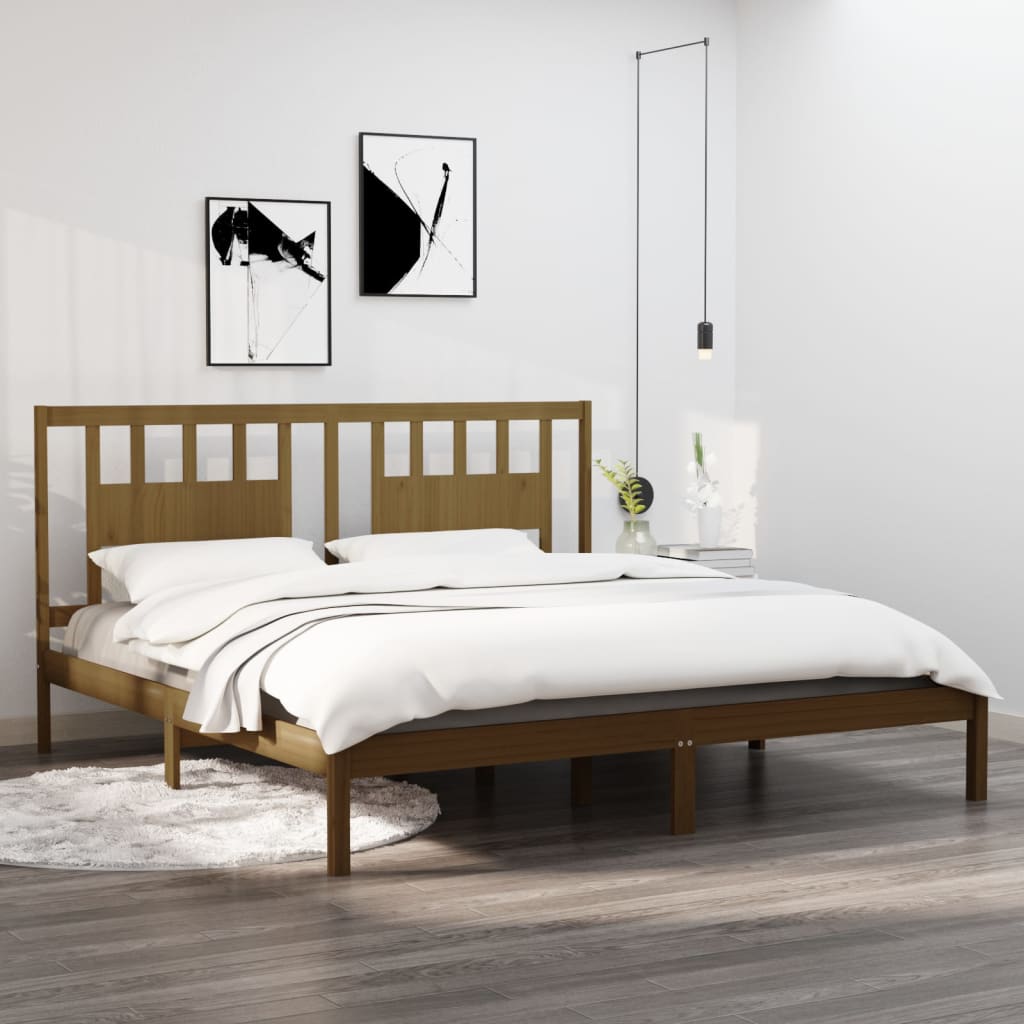 3104086 vidaXL Bed Frame without Mattress Honey Brown Solid Wood 200x200 cm (810040+818693)