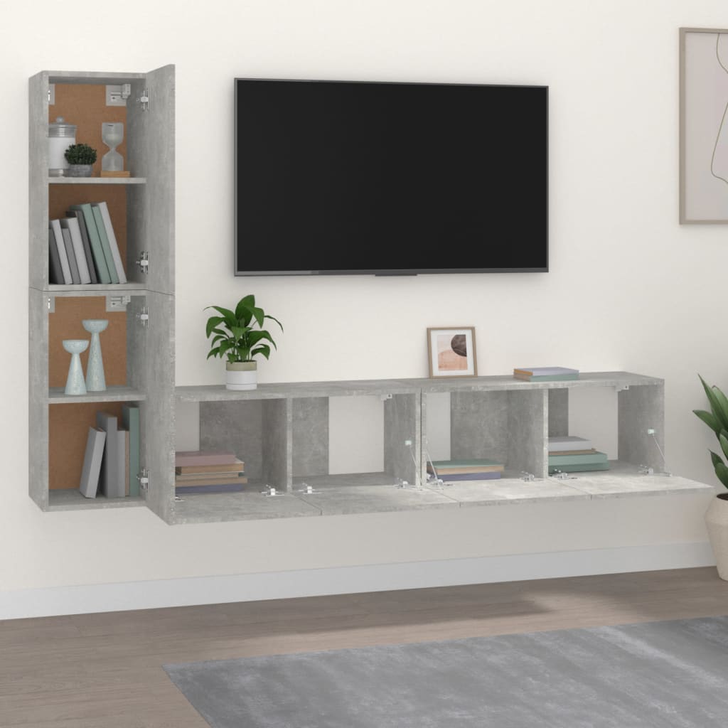 4 Piece TV Cabinet Set Concrete Grey Engineered Wood