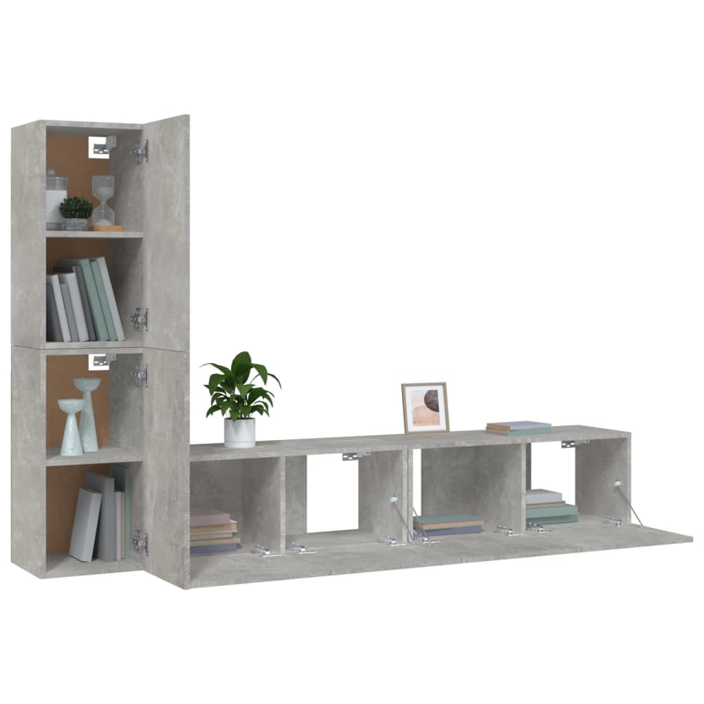 4 Piece TV Cabinet Set Concrete Grey Engineered Wood