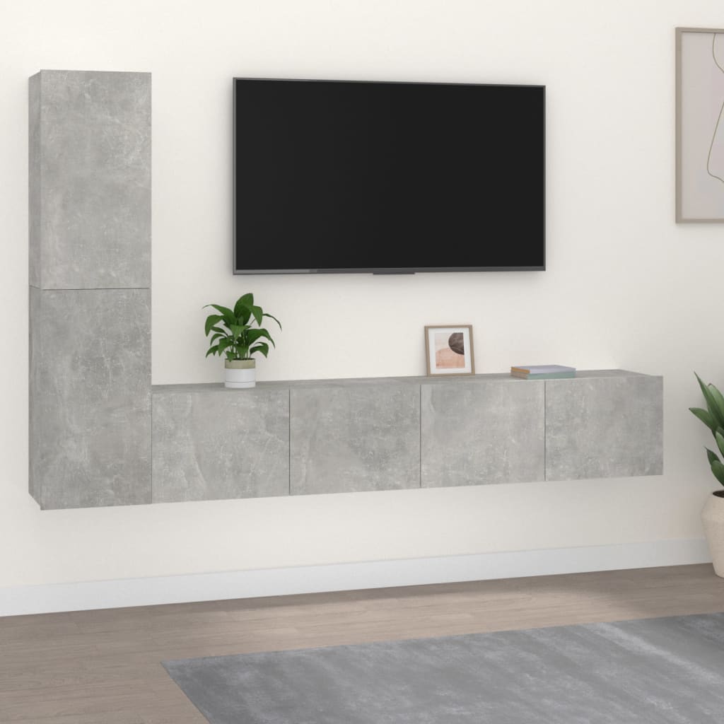 4 Piece TV Cabinet Set Concrete Grey Engineered Wood