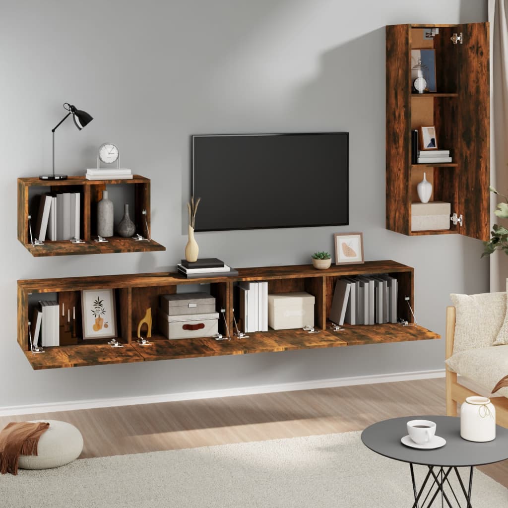4 Piece TV Cabinet Set Smoked Oak Engineered Wood