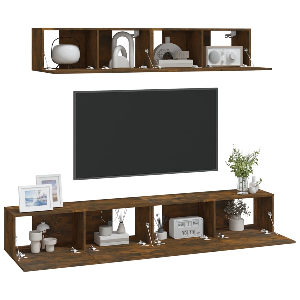 4 Piece TV Cabinet Set Smoked Oak Engineered Wood