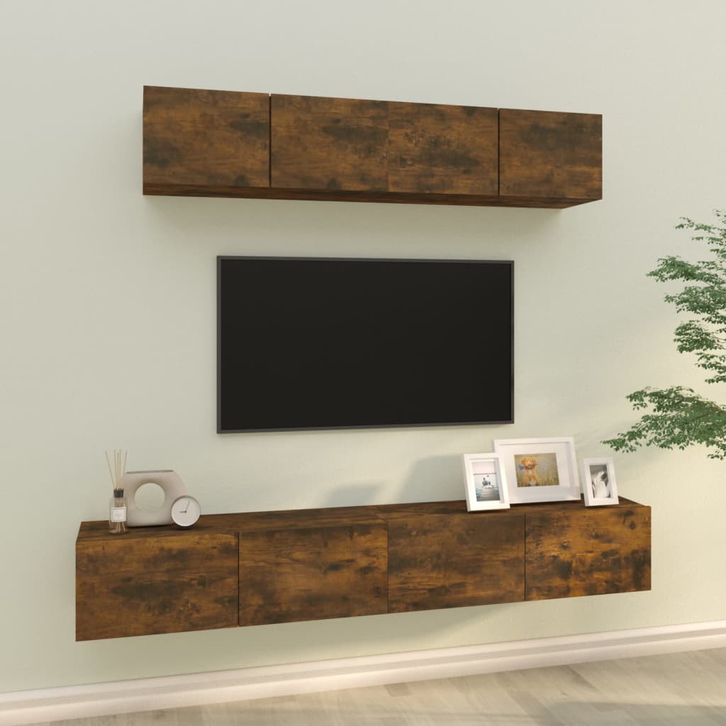 4 Piece TV Cabinet Set Smoked Oak Engineered Wood