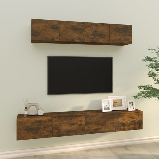 4 Piece TV Cabinet Set Smoked Oak Engineered Wood