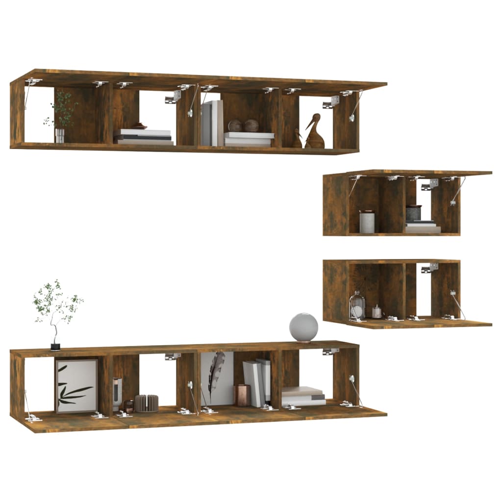 4 Piece TV Cabinet Set Smoked Oak Engineered Wood