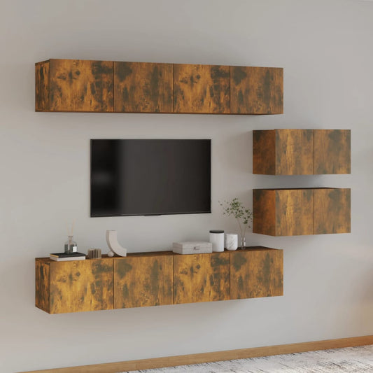 4 Piece TV Cabinet Set Smoked Oak Engineered Wood