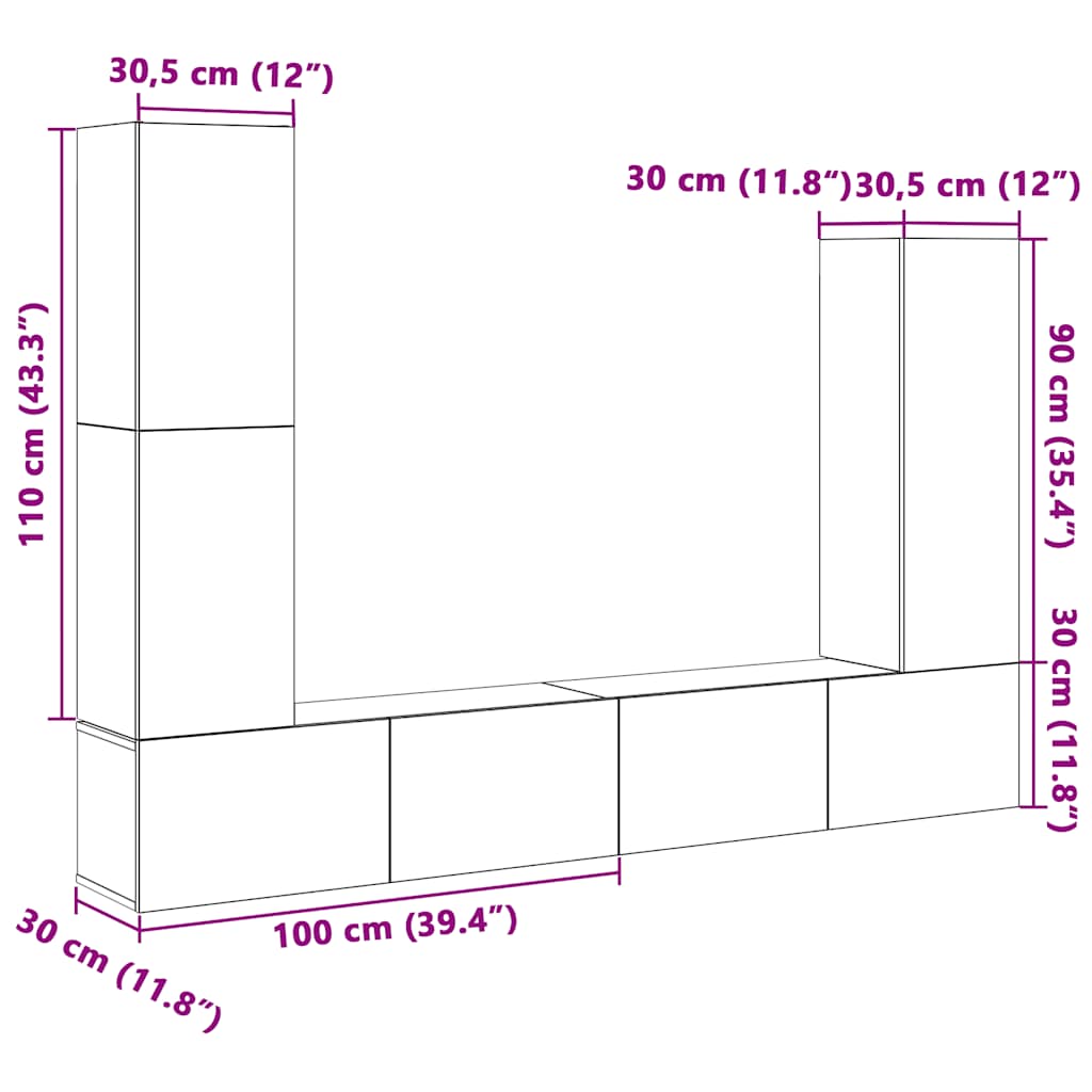 4 Piece TV Cabinet Set Concrete Grey Engineered Wood