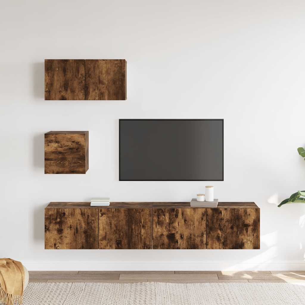 4 Piece TV Cabinet Set Smoked Oak Engineered Wood