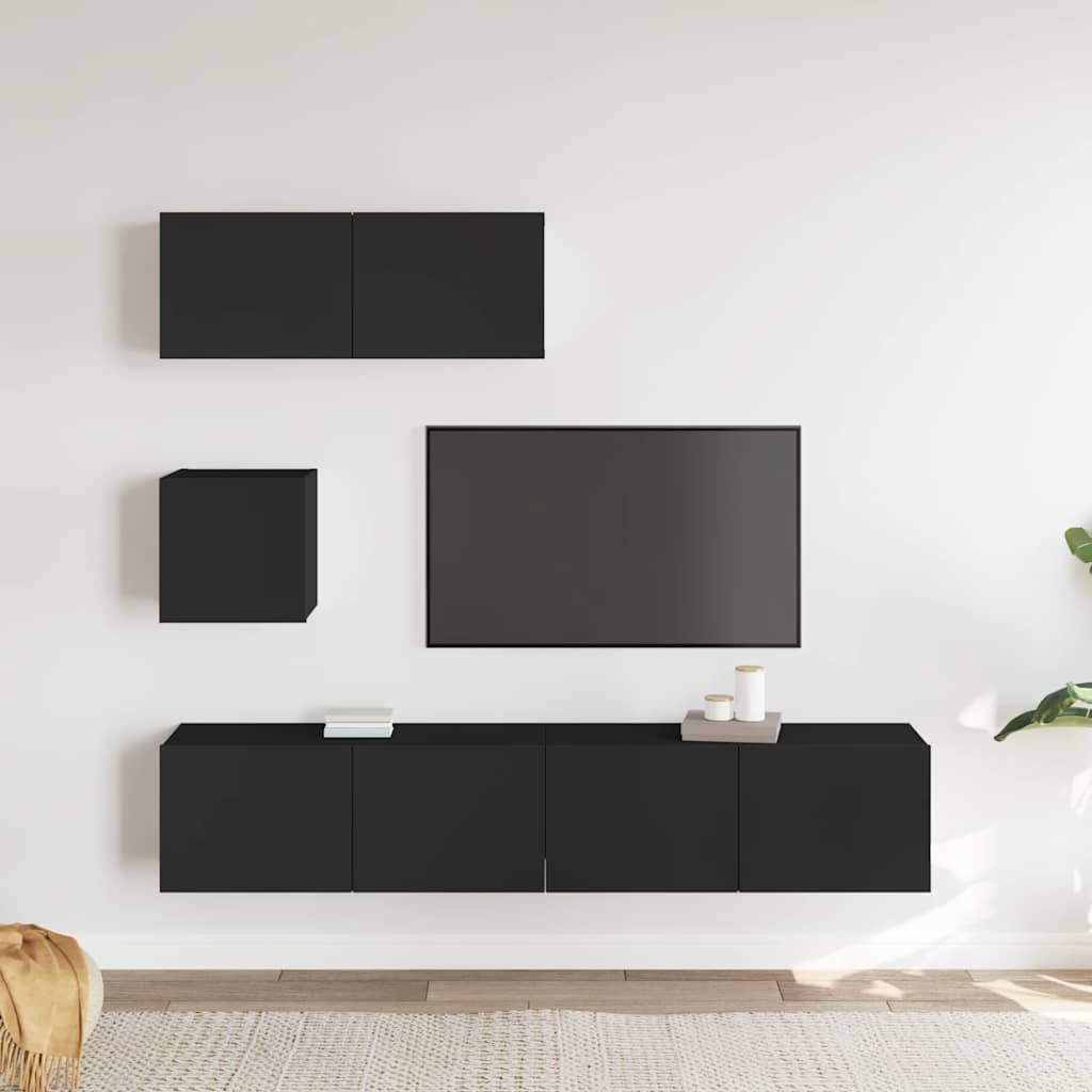 4 Piece TV Cabinet Set Black Engineered Wood