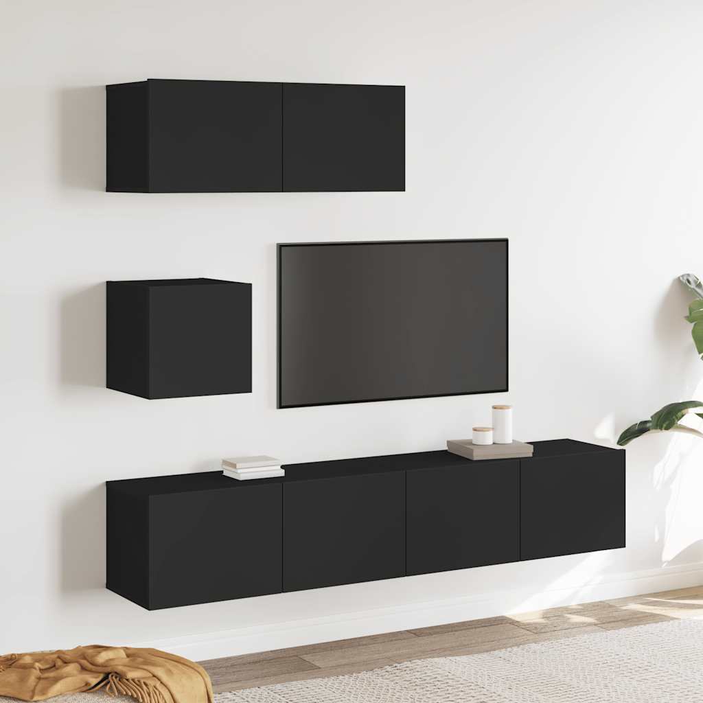 4 Piece TV Cabinet Set Black Engineered Wood