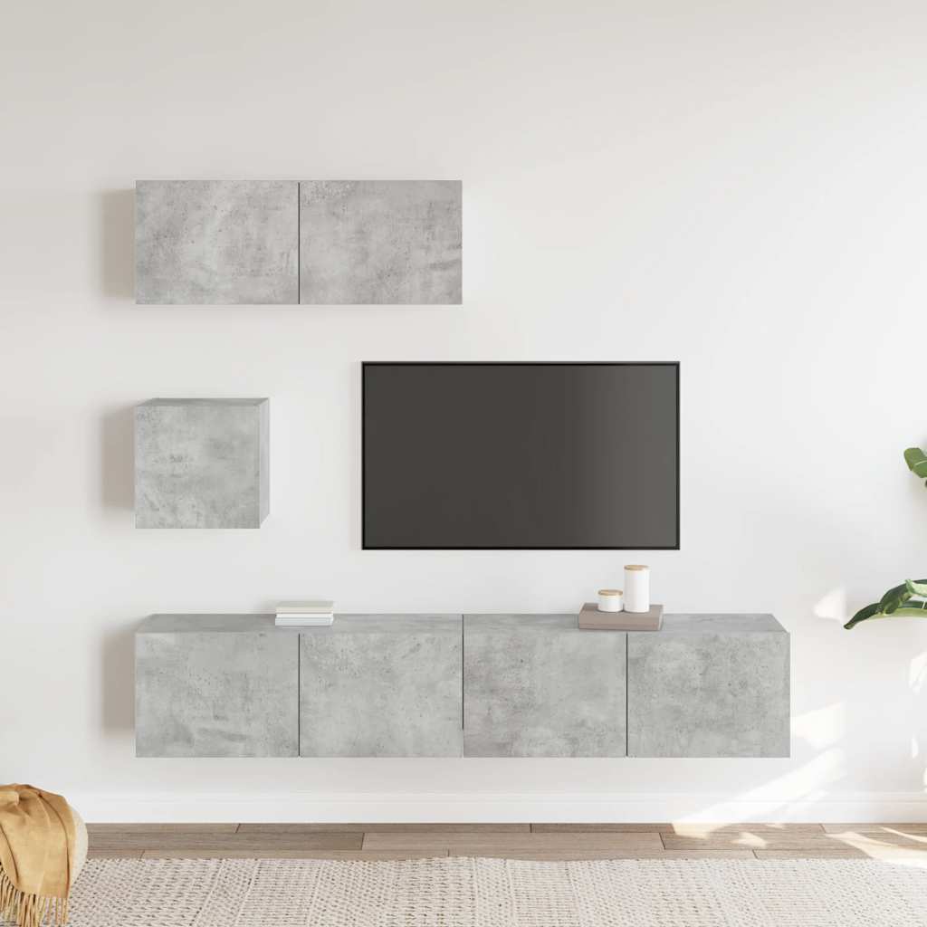 4 Piece TV Cabinet Set Concrete Grey Engineered Wood