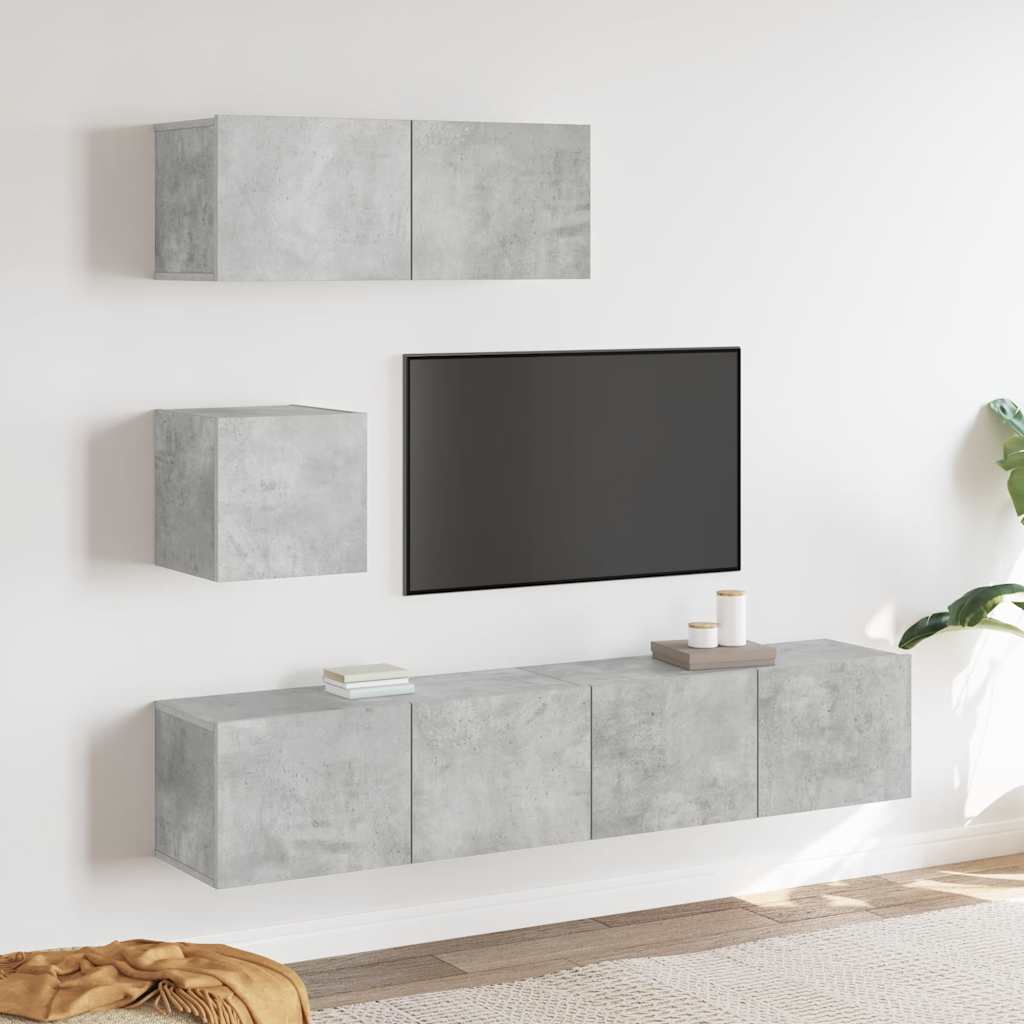 4 Piece TV Cabinet Set Concrete Grey Engineered Wood