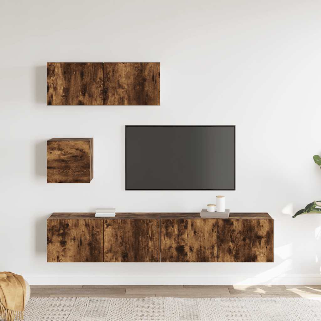4 Piece TV Cabinet Set Smoked Oak Engineered Wood