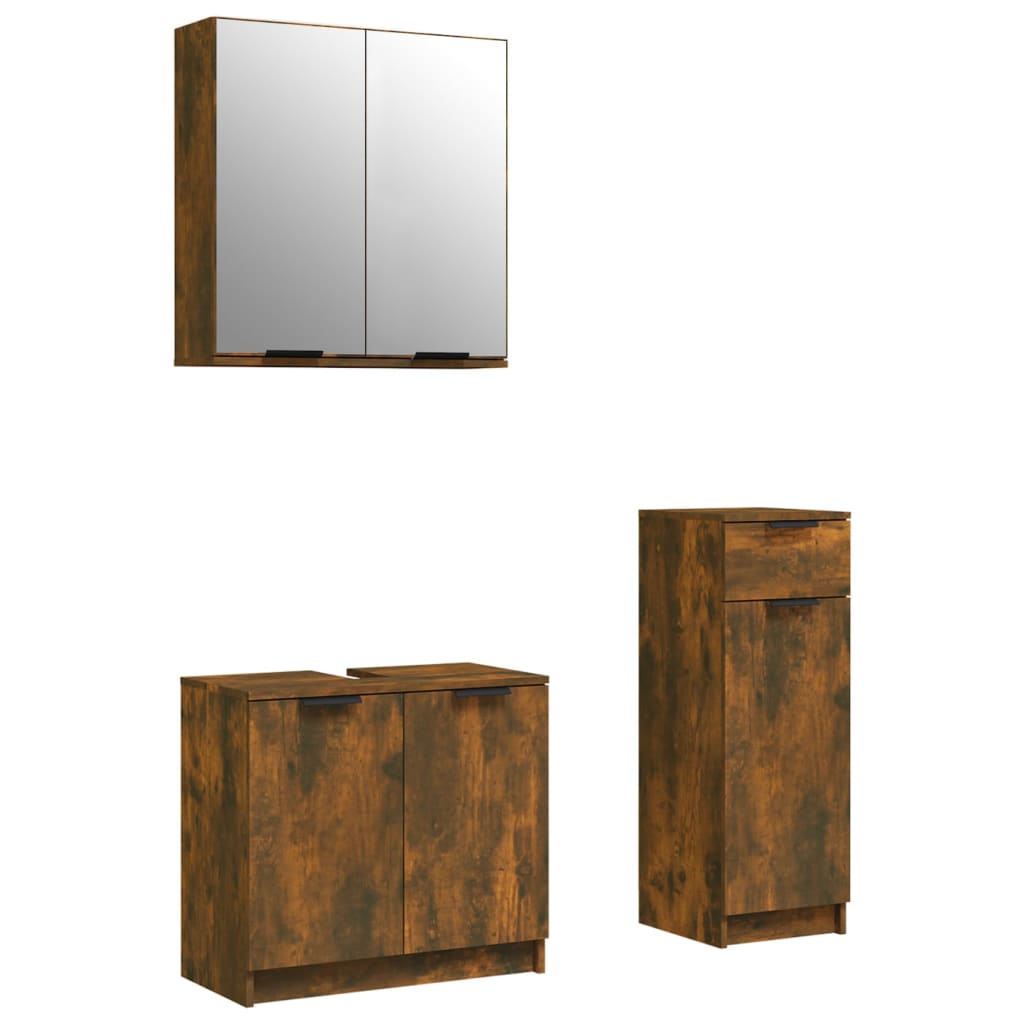 3 Piece Bathroom Cabinet Set Smoked Oak Engineered Wood