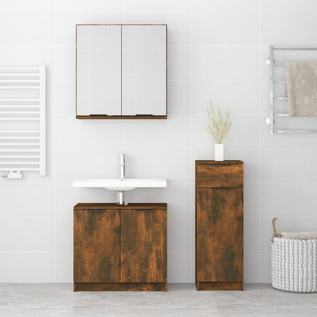 3 Piece Bathroom Cabinet Set Smoked Oak Engineered Wood
