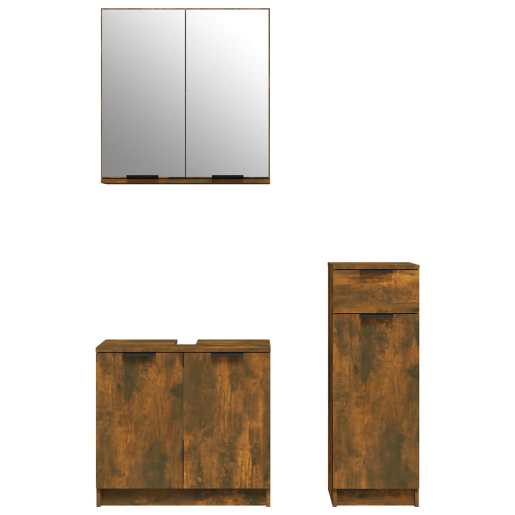 3 Piece Bathroom Cabinet Set Smoked Oak Engineered Wood