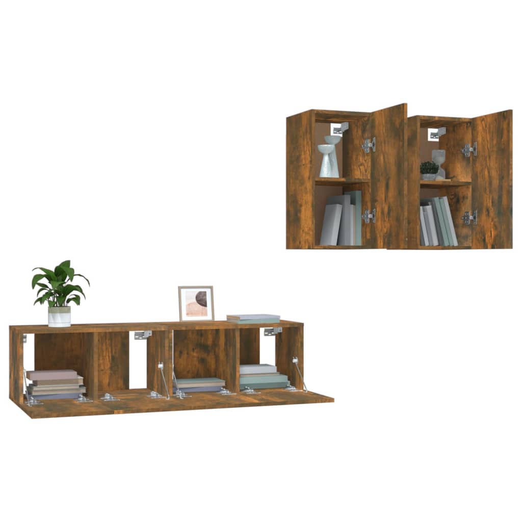 4 Piece TV Cabinet Set Smoked Oak Engineered Wood