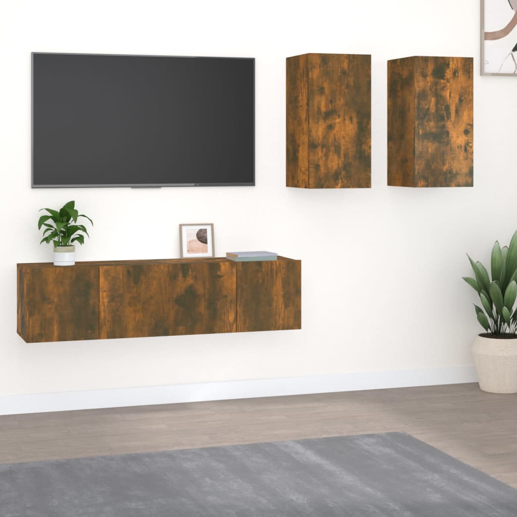 4 Piece TV Cabinet Set Smoked Oak Engineered Wood