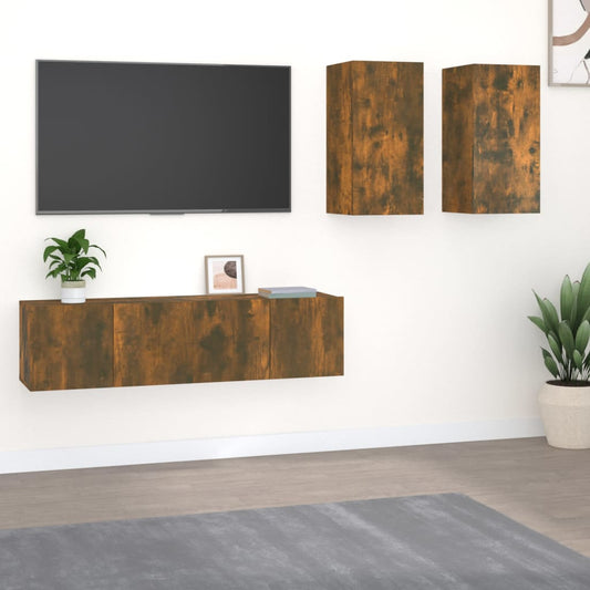 4 Piece TV Cabinet Set Smoked Oak Engineered Wood