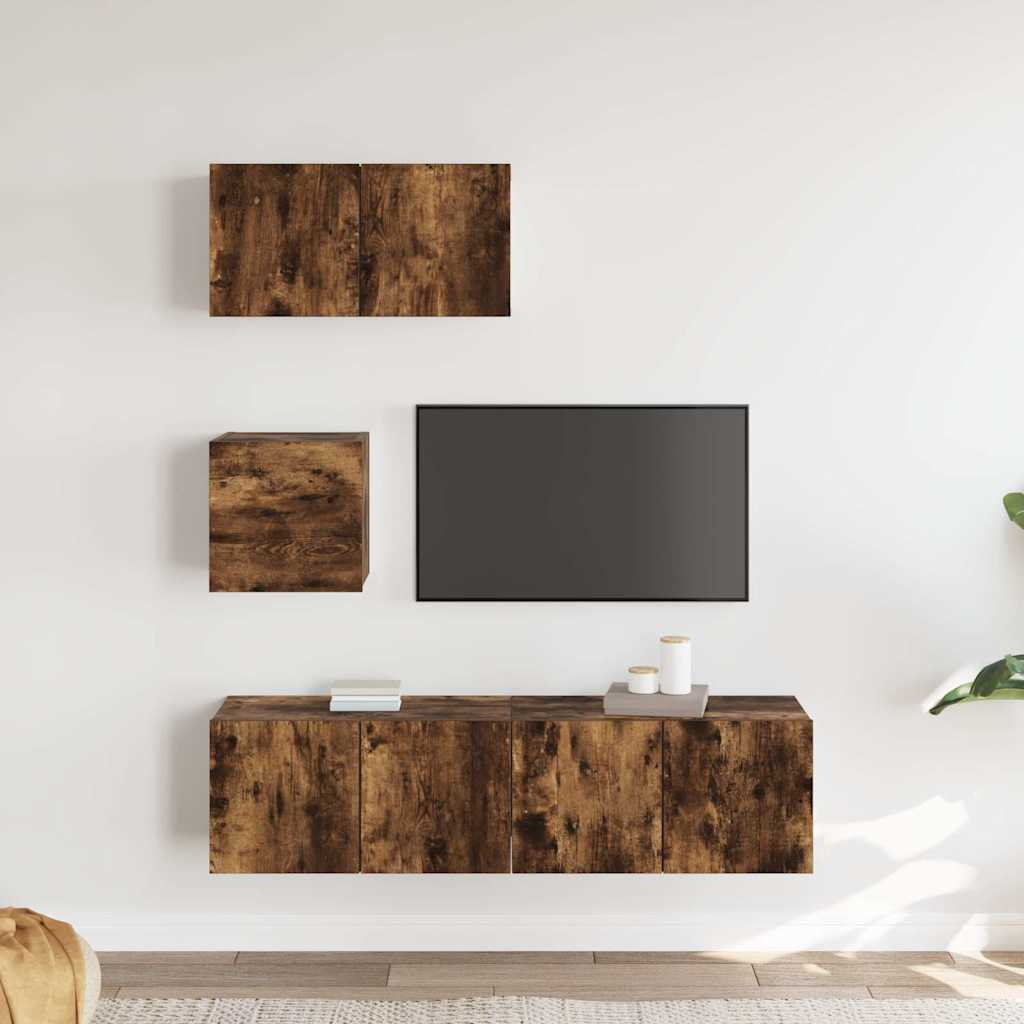 4 Piece TV Cabinet Set Smoked Oak Engineered Wood