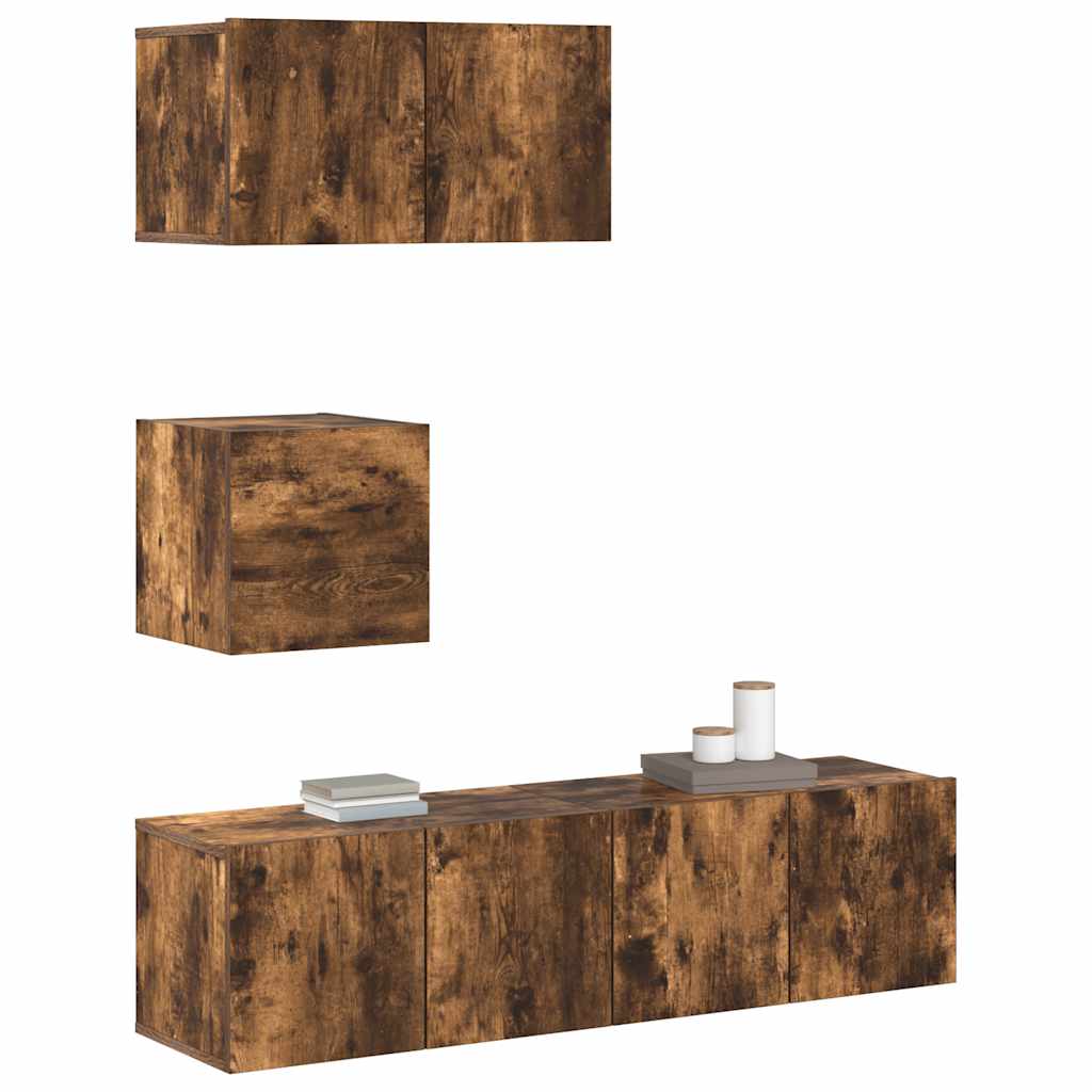 4 Piece TV Cabinet Set Smoked Oak Engineered Wood