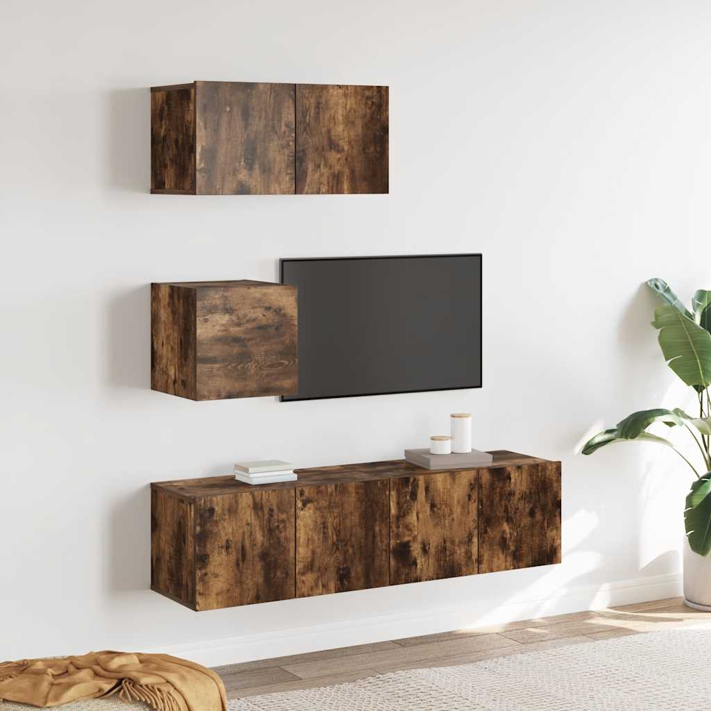 4 Piece TV Cabinet Set Smoked Oak Engineered Wood