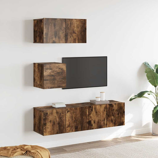 4 Piece TV Cabinet Set Smoked Oak Engineered Wood