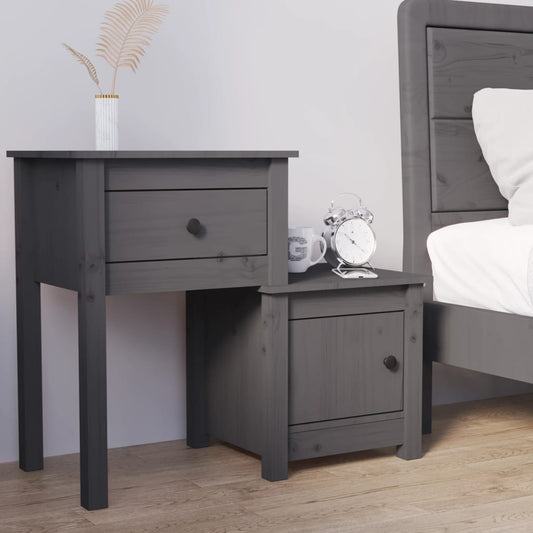 Bedside Cabinet Grey 79.5x38x65.5 cm Solid Wood Pine