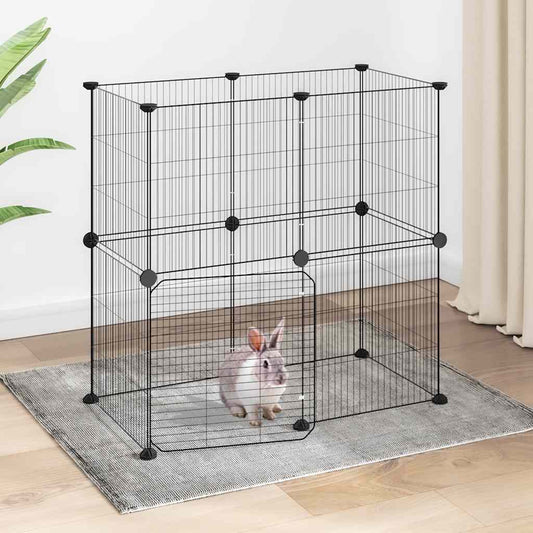 12-Panel Pet Cage with Door Black 35x35 cm Steel