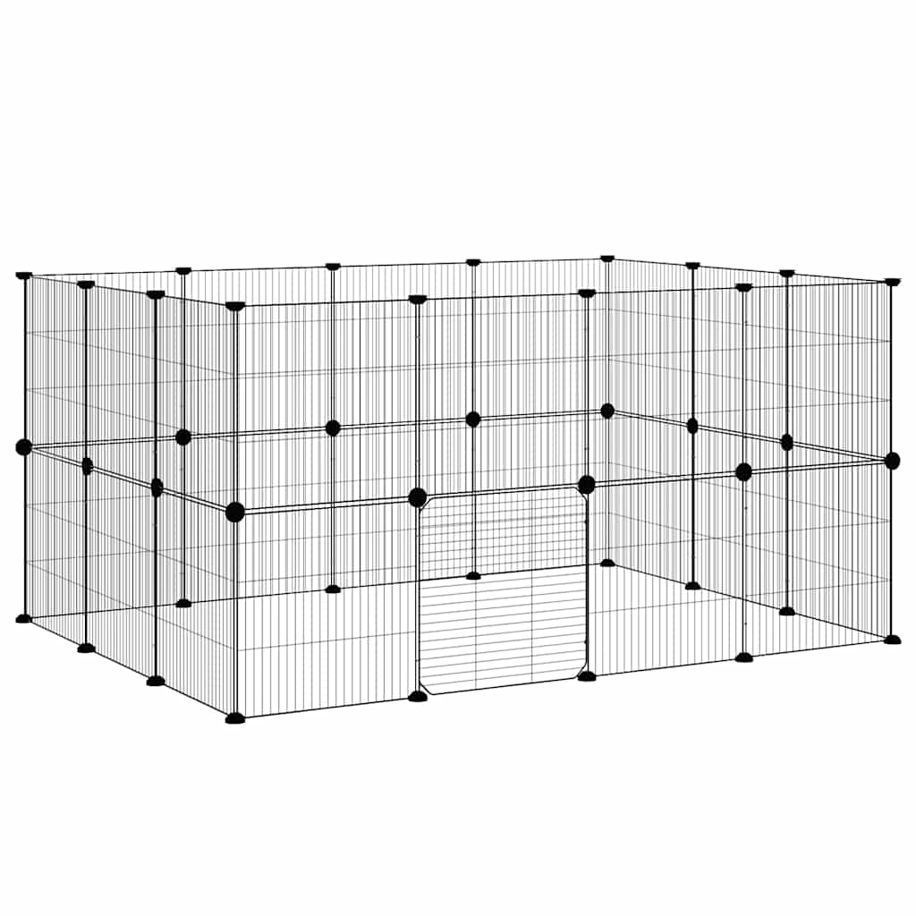 28-Panel Pet Cage with Door Black 35x35 cm Steel
