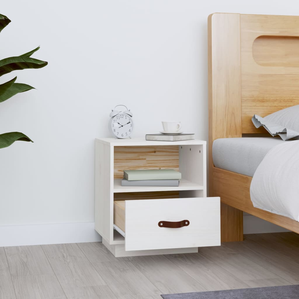 Bedside Cabinet White 40x34x45 cm Solid Wood Pine