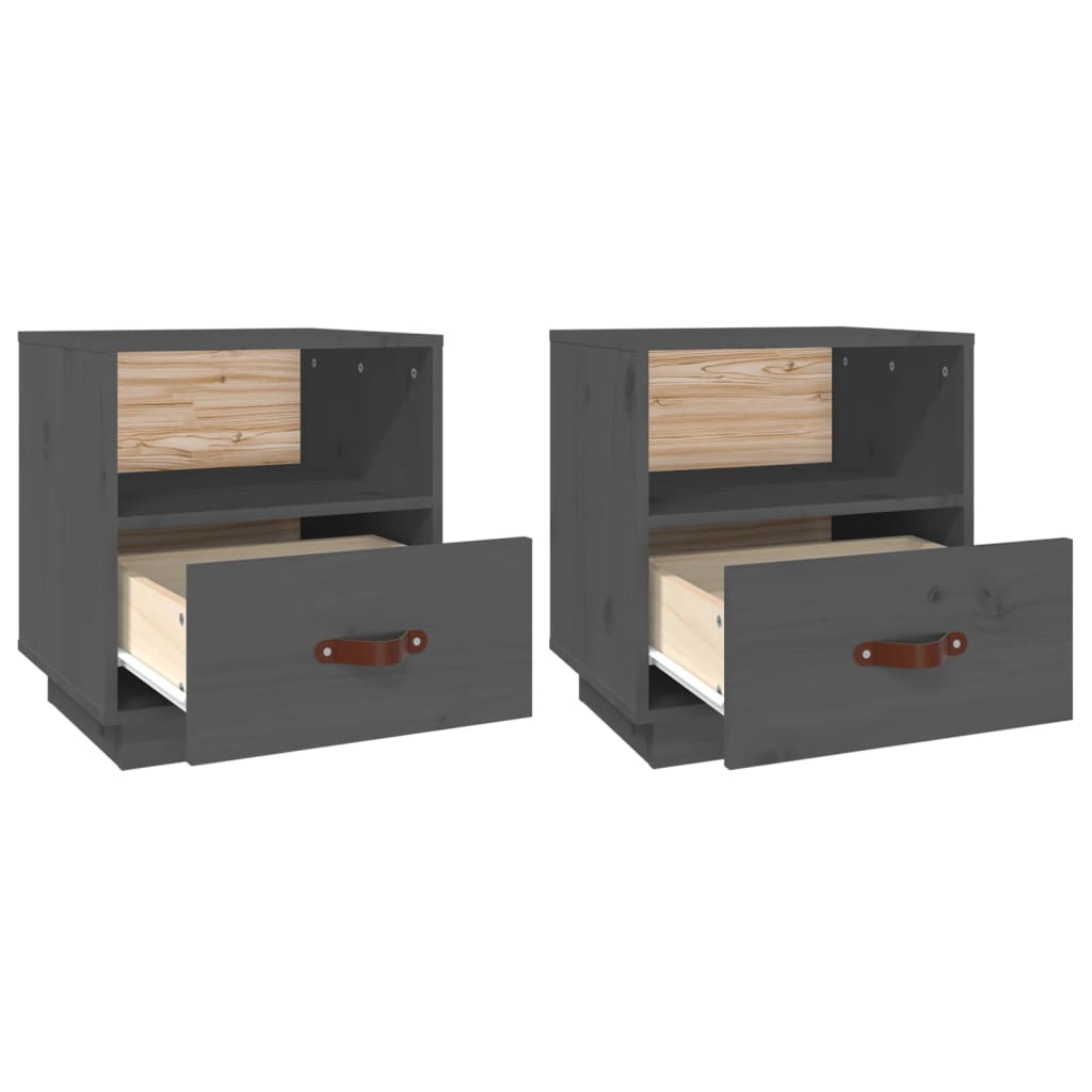 Bedside Cabinets 2 pcs Grey 40x34x45 cm Solid Wood Pine
